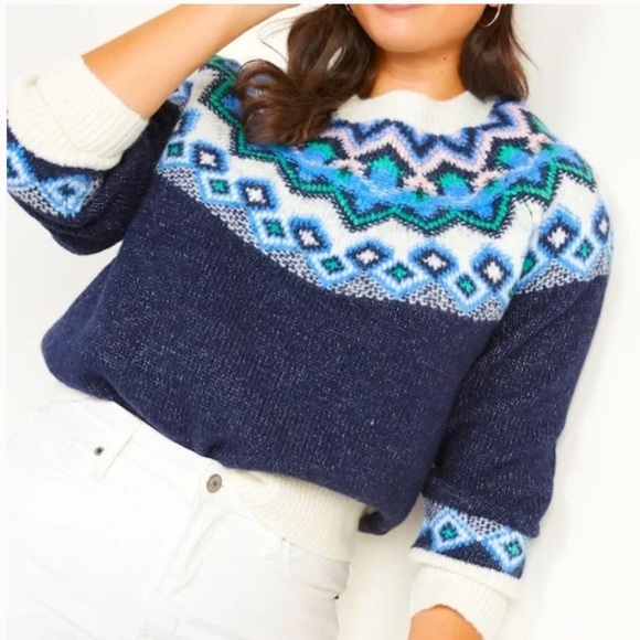 New Old Navy Blue Fair Isle Chunky Knit Sweater - Picture 2 of 9